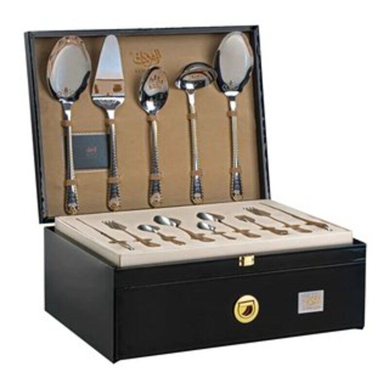 

Almarjan DA324GLE013 78, 78 Pieces Stainless Steel Cutlery Set With Box Silver & Gold