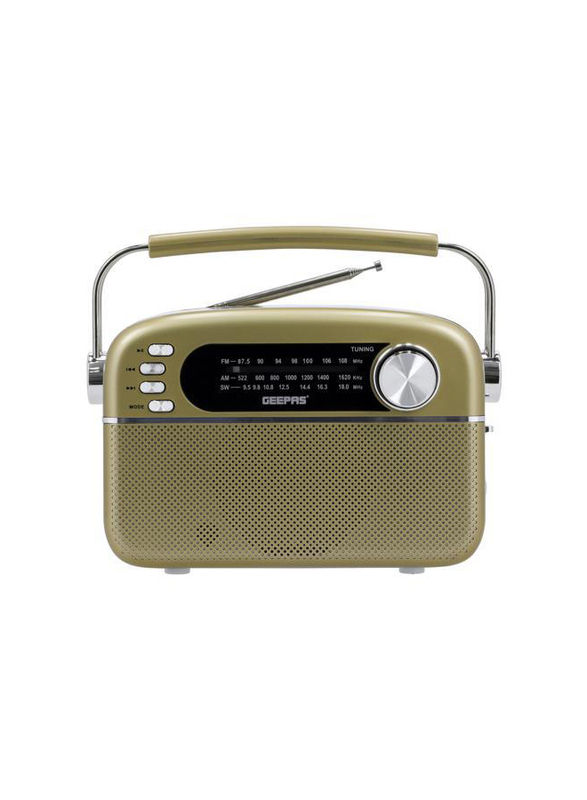 Geepas GR13015 Rechargeable Bluetooth AM/USB/MP3/TF/FM Radio Music Player, Gold