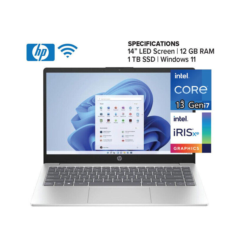 

HP 14-EP0145CL Home/Business Laptop, 14" FHD Display, Intel Core i7-1355U 13th Gen, 1TB SSD, 12GB RAM, Intel Iris Xe Graphics, EN KB, Win 11 Home, 7G8