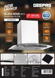 Geepas  GHD601GB, Glass Hood with Charcoal Filter, Sleek and Stylish Design