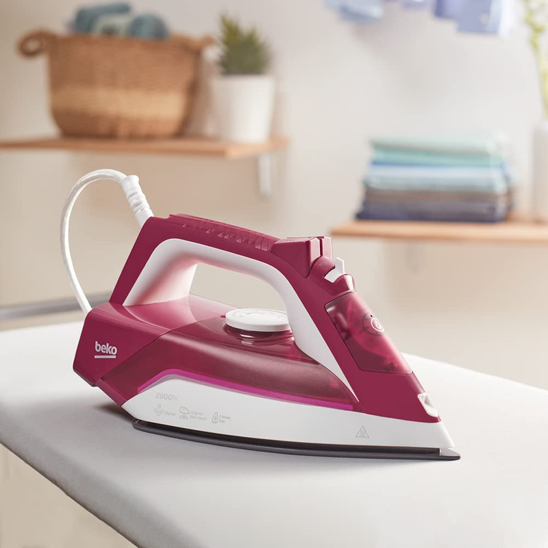 Beko Auto-Off Steam Iron 2600W, SIM 3126R, Pink/White