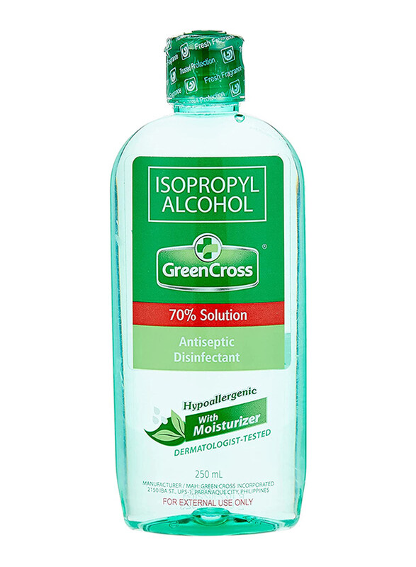 

Green Cross Isopropyl Alcohol 70% Solution Antiseptic-Disinfectant with Moisturizer, 250ml