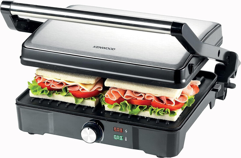KENWOOD HGM31.000SI, Grill  Contact Health Grill Panini Press with Variable Temperature, 3 Grill Positions for Panini, Burger, Sandwich, Pizza, Steak, Chicken, Fish, Vegetables