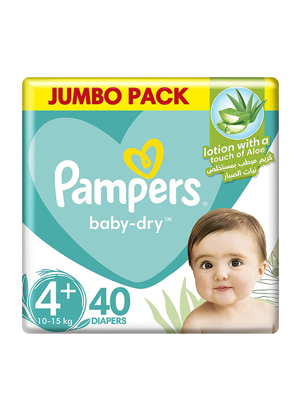 

Pampers Baby-Dry Diapers, Size 4+, Junior+, 10-15 kg, Jumbo Pack, 40 Count