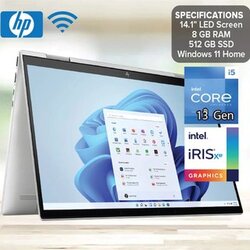 HP ENVY X360 14-es0013dx 2 in 1 Laptop, Intel Core i5-1335U, 8GB DDR4 RAM, 512GB SSD 14 Inch FHD IPS touch Display, Intel Iris Xe Graphics, Windows 11 Home