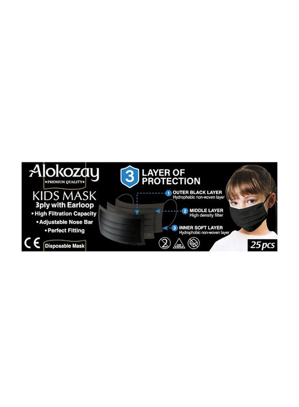 

Alokozay Kids Face Mask Black, 25 Pieces