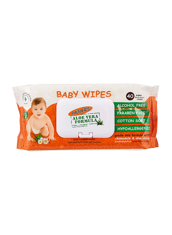 Palmers Baby Wipes Flow, White, Pack of 2, 40 Sheets
