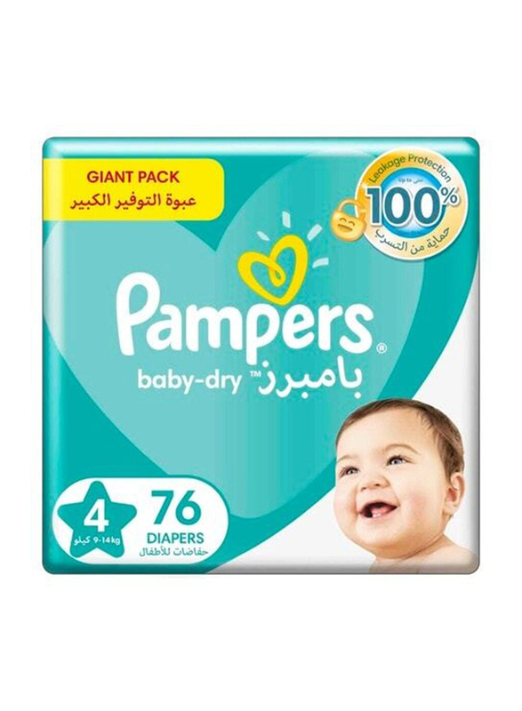 Pampers Baby-Dry Leakage Protection Diapers, Size 4, 9-14 Kg, Mega Pack, 76 Count