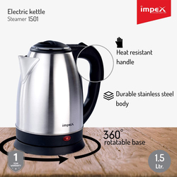 Impex 1.5L Electric Kettle, 1500W, IMPEX-1501, Silver