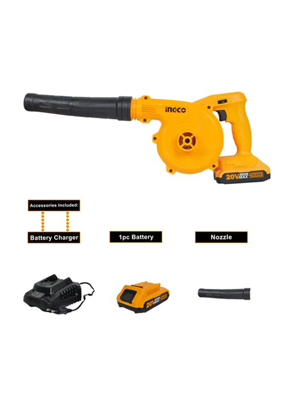 

Ingco Cordless Blower with Battery & Charger, CABLI200181, Yellow/Black