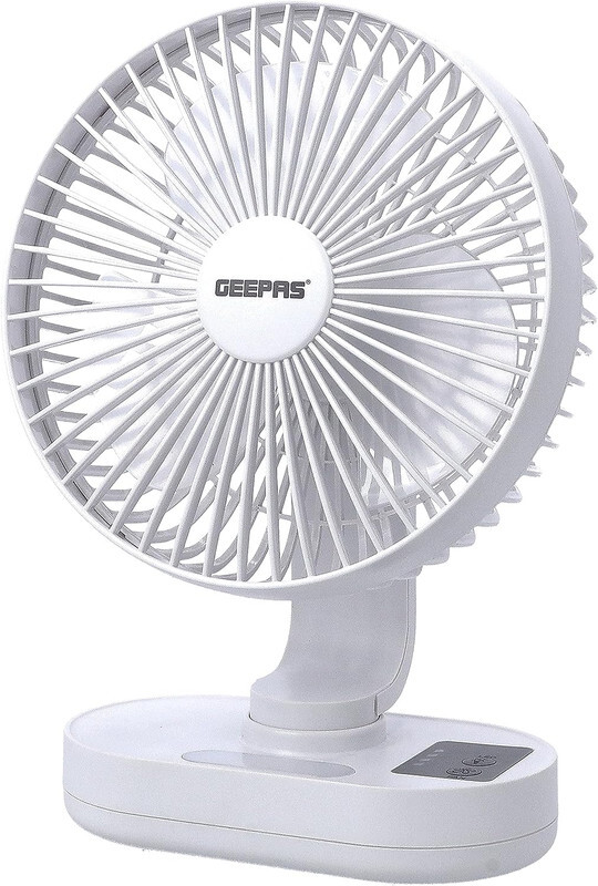 Geepas GF21157, 8 inch Rechargeable Fan with Night Light 3 Speed Settings Lithium Battery 9hrs Working 