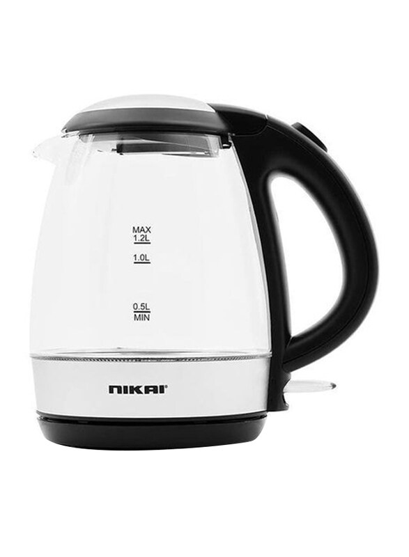 

Nikai Glass 1.2L Kettle, 2200 Watts, NK303G, Black