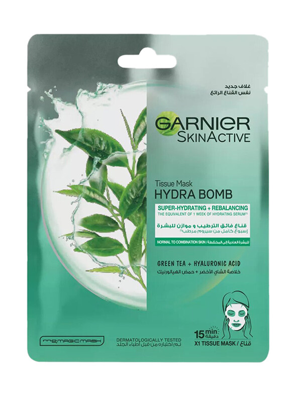 

Garnier Skin Active Hydra Bomb Green Tea Hyaluronic Acid Tissue Face Mask for All Skin Types, 28gm