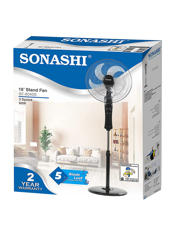 Sonashi Stand Fan, 16-inch, 60W, Black