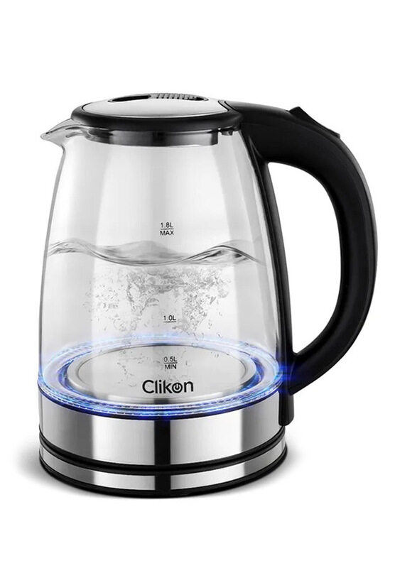 

Clikon 1.8L Glass Body Electric Cordless Kettle, 1500W, CK5138, Clear