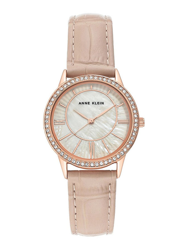 

Anne Klein Analog Watch for Women with Leather Band, Water Resistant, AK3688RGBH, Beige/White