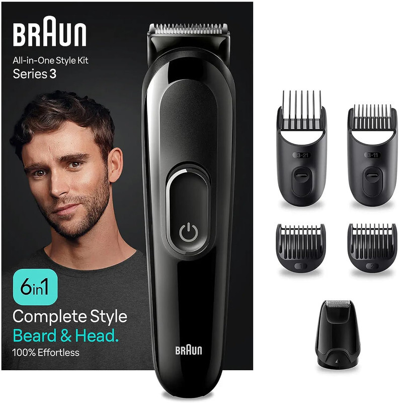 

Braun MGK 3410 ,6 in 1 Style Kit 3 Beard, Hair Grooming. With 50min runtime, With 5 extra Curated Tools for Beard Clipping, Precision Shaving, and Hai