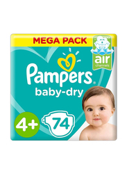 Pampers Baby-Dry Diapers, Size 4+, Maxi Plus, 10-15 Kg, Mega Pack, 74 Count