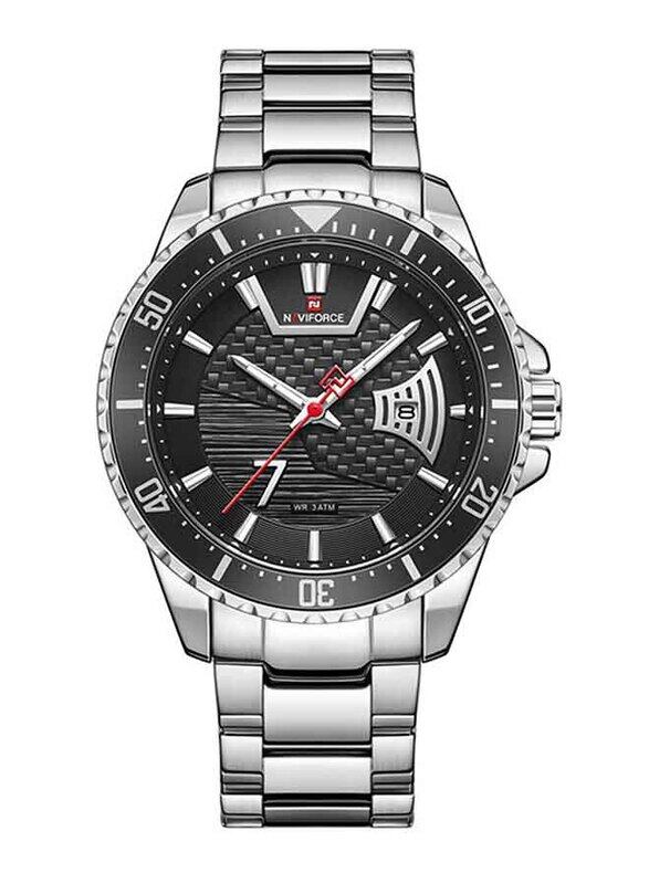 

Naviforce Anlog Watch for Men with Metal Band, Water Resistant, Silver-Black