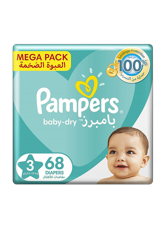 Pampers Baby Dry Diapers, Size 3, Junior, 6-10 kg, Mega Pack, 68 Count