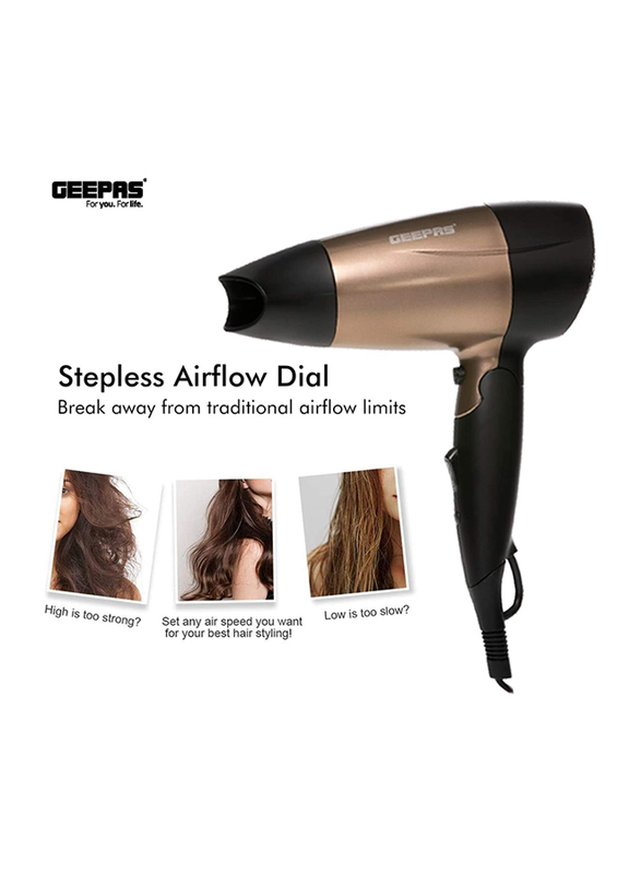 Geepas Hair Dryer/Cool Shot, 1600W, GH8642, Gold