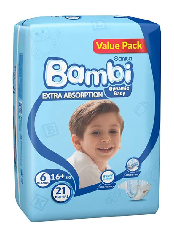 Sanita Bamabi Kids Diapers, Size 6, Value Pack, 16+ kg, 21 Count