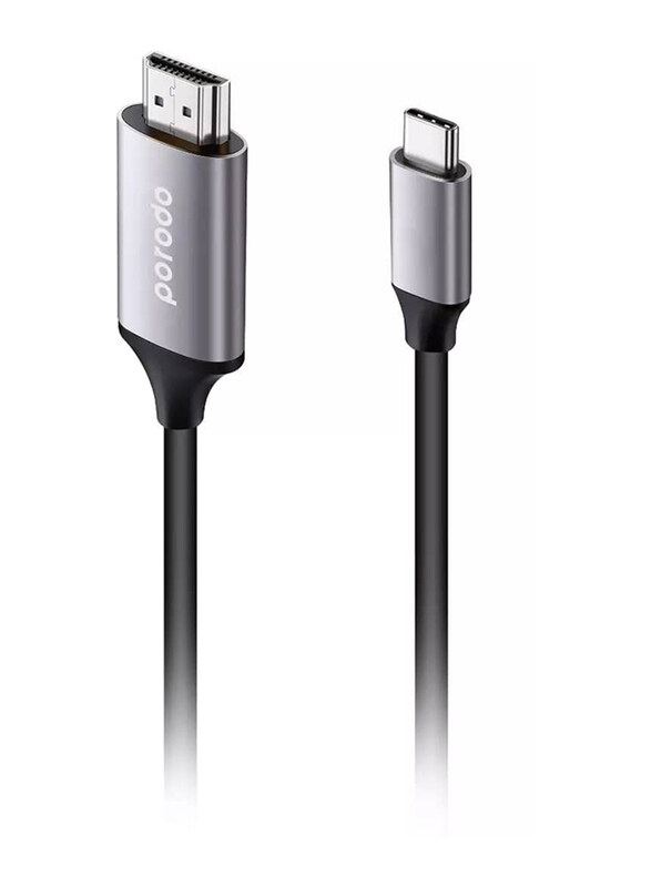 

Porodo 2-Meter Aluminum Shell Finish 4K HDMI Cable, USB Type-C to 4K HDMI for MacBook, PD-4KCHD2-GY, Grey