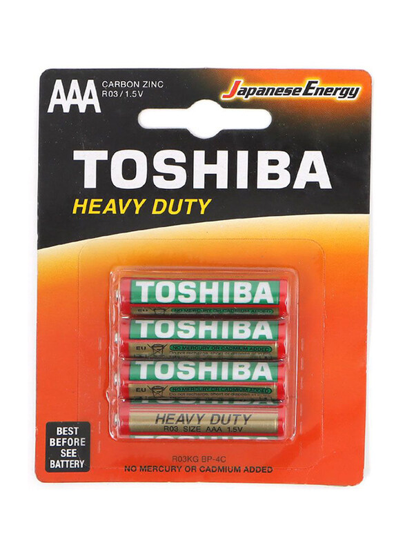 

Toshiba 1.5V AAA Heavy Duty Battery, R 03, 4 Pieces, Multicolour