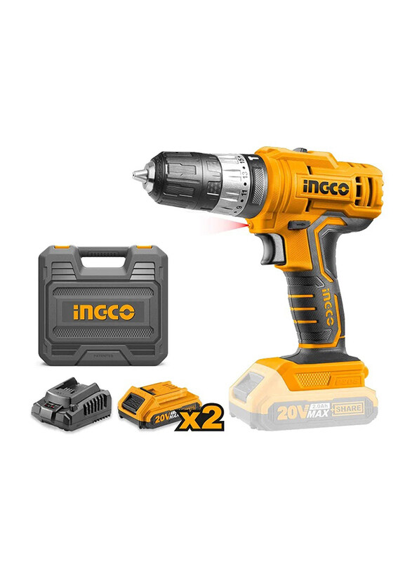 Ingco Lithium-Ion Cordless Drill, CDLI200215, Yellow/Black