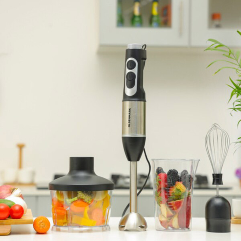 Olsenmark Powerful Copper Motor 2 Speed Modes 4 In 1 Hand Blender, OMHB2462, Silver/Black