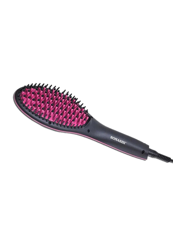 Sonashi Simply Straight Ceramic Brush Hair Straightener, Black/Pink