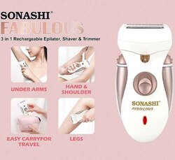 Sonashi 3-in-1 Rechargeable Epilator, Shaver & Trimmer, Rose Gold/White