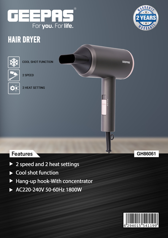 Geepas Hair Dryer, 1800W, GH86061, Black