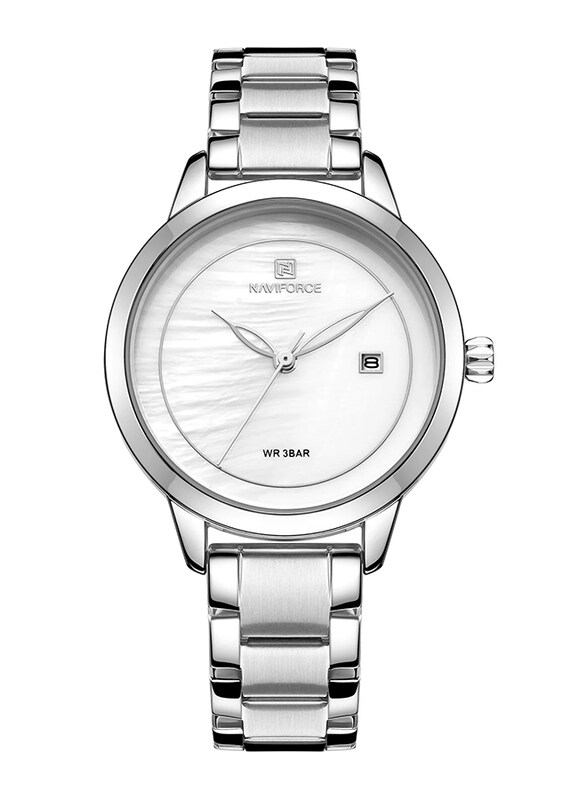 

Naviforce Anlog Watch for Women with Metal Band, Water Resistant, Silver-White