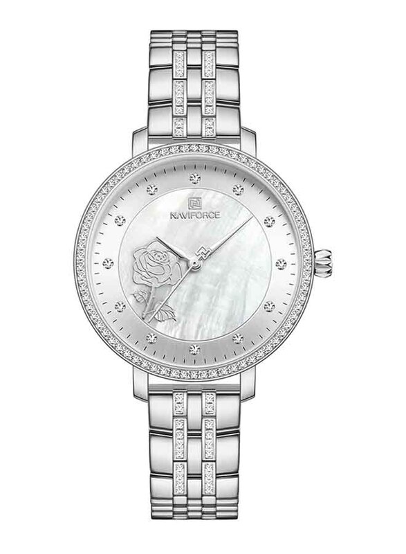 

Naviforce Anlog Watch for Women with Stainless Steel Band, Silver-White