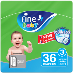 Fine Baby Diapers, Size 3, Economy Pack, Medium 4-9 kg, 36 Count
