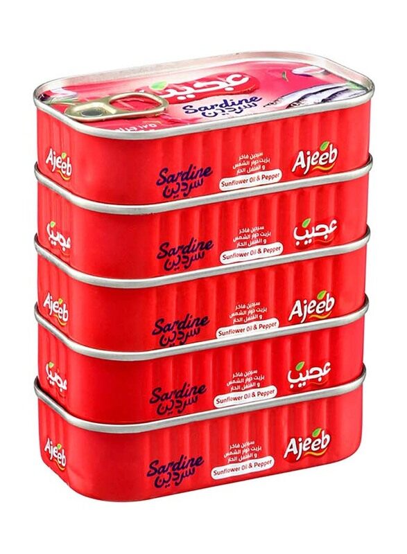 

Ajeeb Sardine In Sunflower Oil with Chilly, 5 x 125g