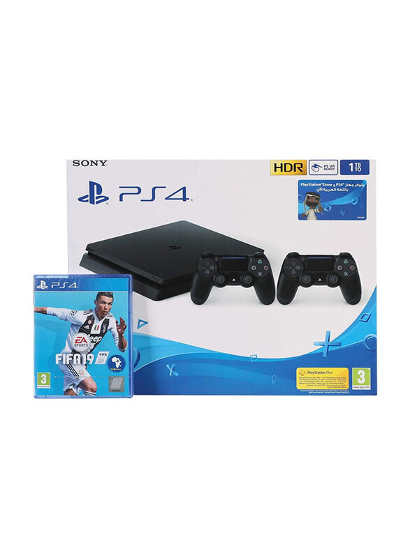 

Sony PlayStation 4 Slim Console, 500 GB, with Extra Controller and 1 Game (FIFA 19), Black