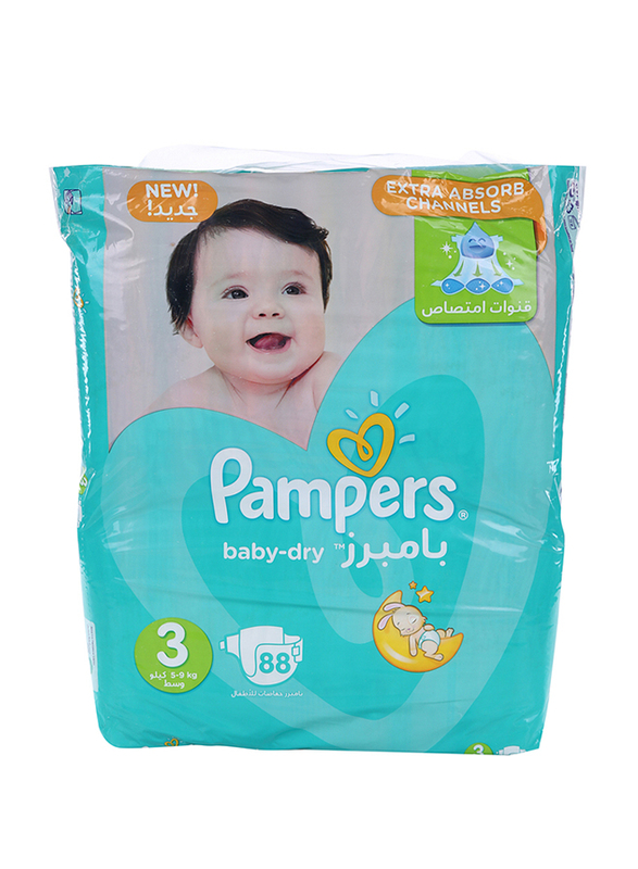 Pampers Baby-Dry Diapers, Size 3, 9-5 Kg, Mega Pack, 88 Counts