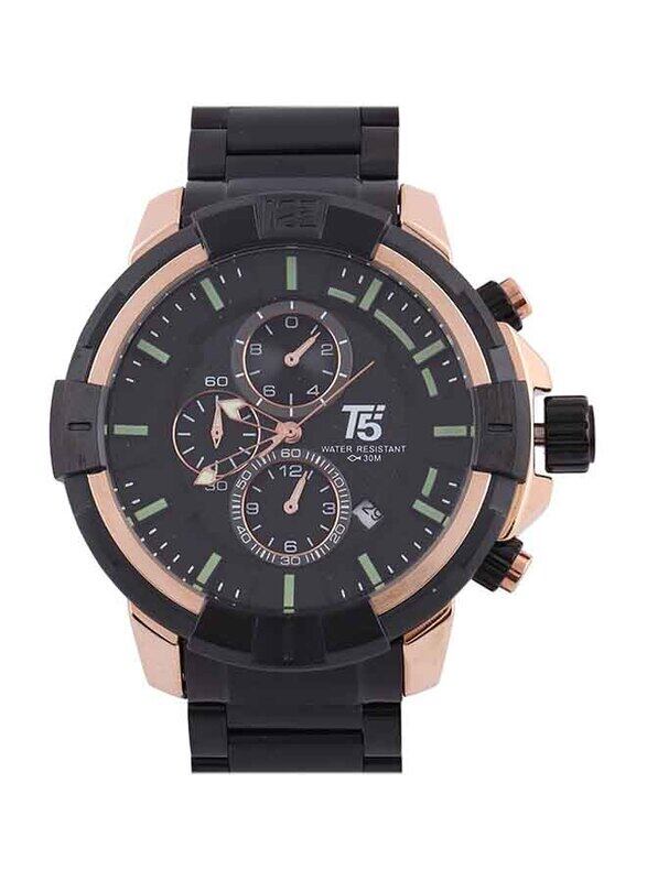 

T5 Anlog Watch for Men with Metal Band, Water Resistant, Black