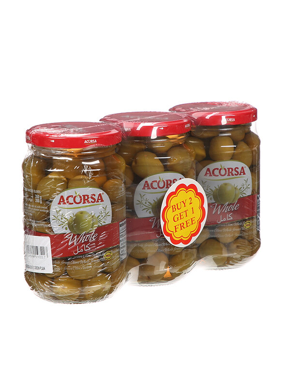 Acorsa Green Plain Olives, 3 Pieces x 200g