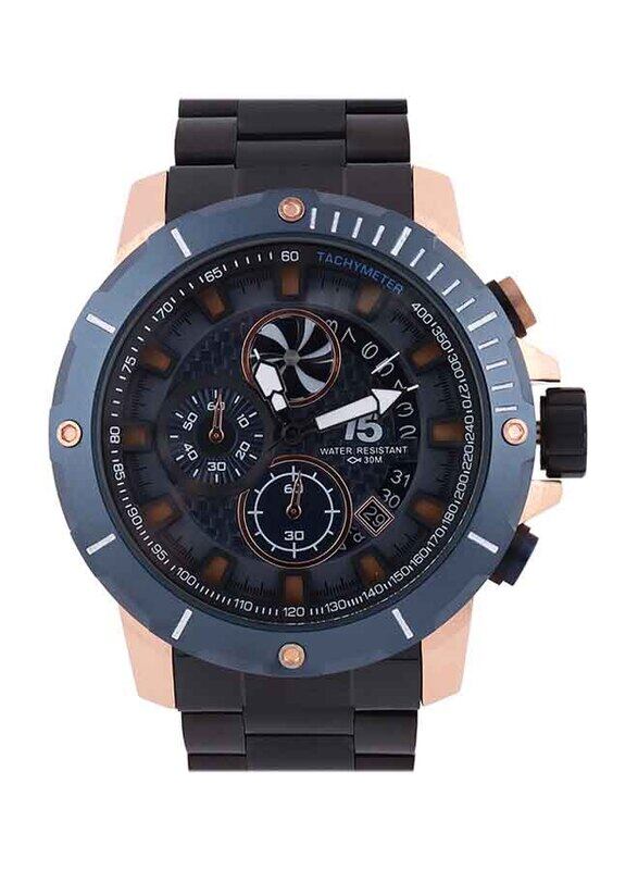 

T5 Anlog Watch for Men with Metal Band, Water Resistant, Black-Blue