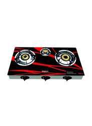 Impex 3 Burner Glass Top Gas Stove, IG123F, Black/Red