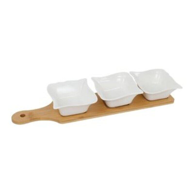 

Generic 3 Pieces Porcelain, 16001 S 173, Serving Set With Bamboo Tray