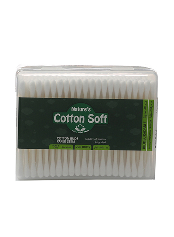 Nature's Cotton Soft Cotton Buds with Paper Stems, 200 Pieces