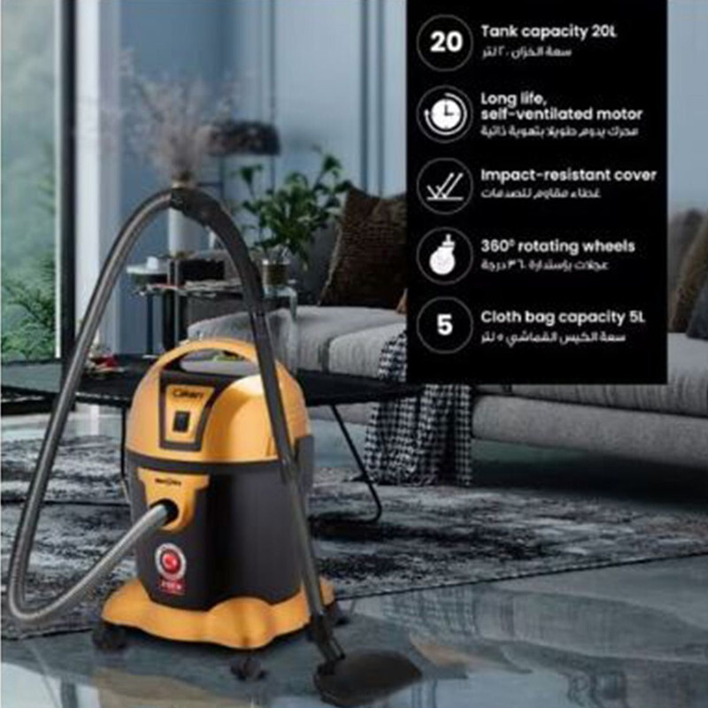 Clikon CK4406,  Wet And Dry, 5L Cloth Bag, Self Ventilated Vccum Cleaner, 360° Rotating wheel,Mbar Air Suction