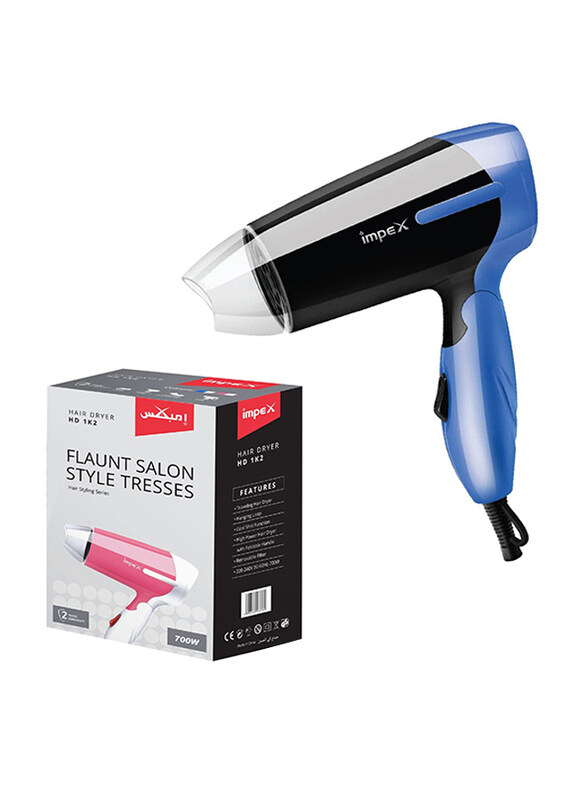 

Impex Foldable Handle Hair Dryer, 700W, HD-1K2, Assorted Colour