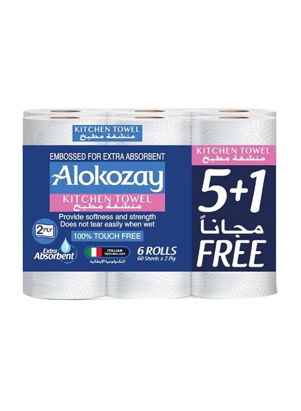 

Alokozay Kitchen Tissue, Pack of 4 x 6 Rolls x 2 Ply x 60 Sheets
