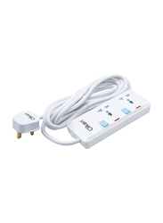 Clikon 2 Way Multi Extension Socket, 3 Meter Cable, White