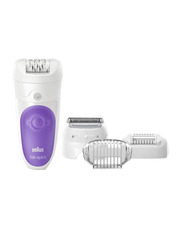 Braun Silk-Epil 5 Wet & Dry Cordless Epilator with 4 Extras Attachments, White/Purple